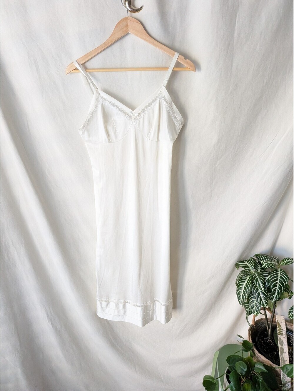 Lorraine Vintage White Nylon Slip Dress with Lace Trim